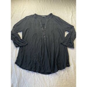 Cable & Gauge Womens Henley Top Size XL Black Long Sleeve Casual Pintuck